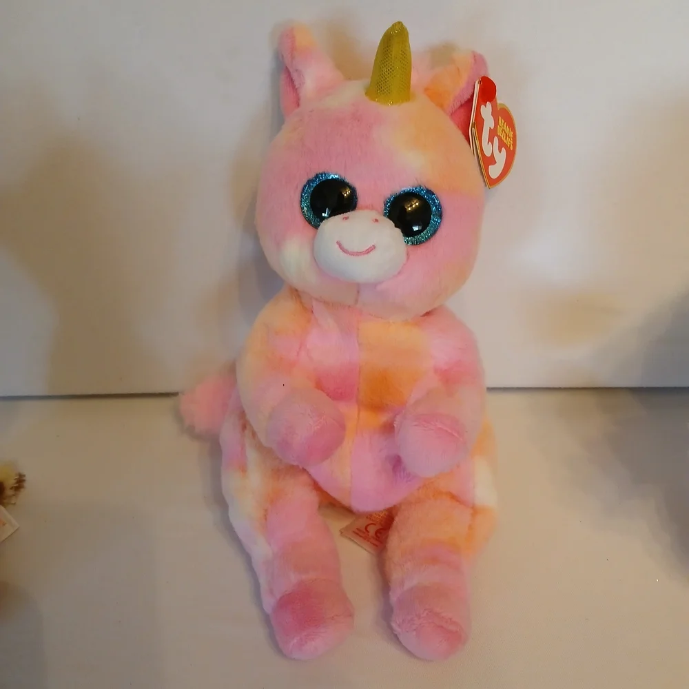 Ty Beanie Babies Pink Unicorn, Spotted Giraffe, and Fluffy Owl Trio